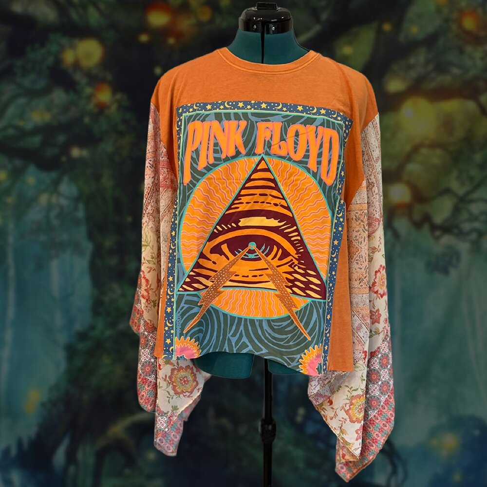 Pink Floyd Orange Multi-Color Graphic Poncho Sweater